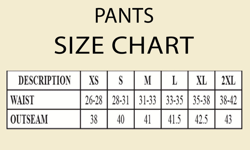 Pants Size Chart for Maktoob Clothing