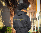 Back of Maktoob Arabic Hoodie with Destined for greatness written
